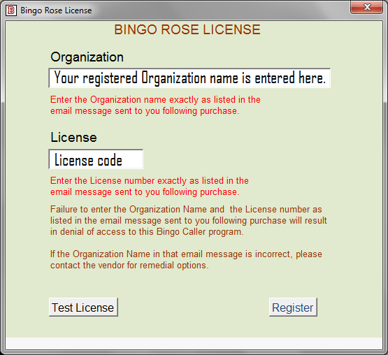Bingo Caller license form